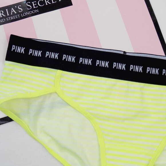 nwt VS PINK logo band neon stripes striped retro brief - Picture 1 of 5